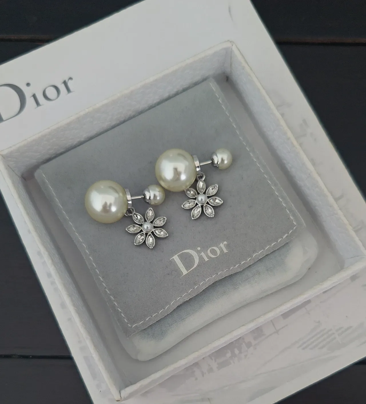 Dior Pearl and Crystal Floral Double-Sided Stud Earrings 2