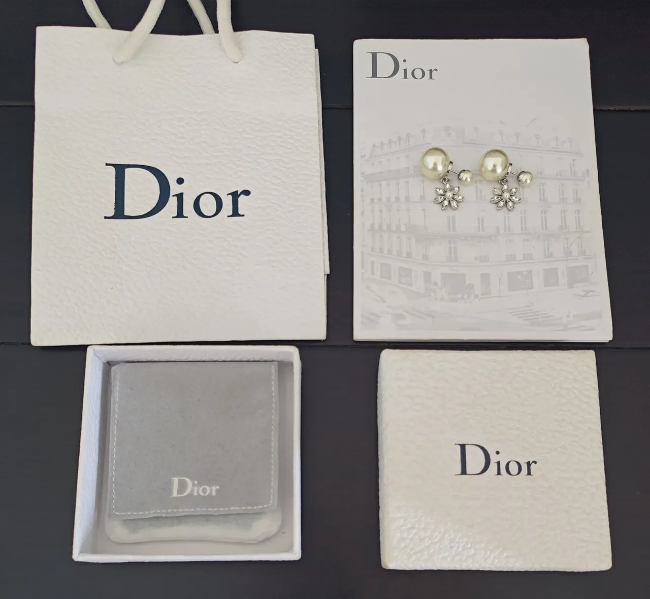 Dior Pearl and Crystal Floral Double-Sided Stud Earrings 3