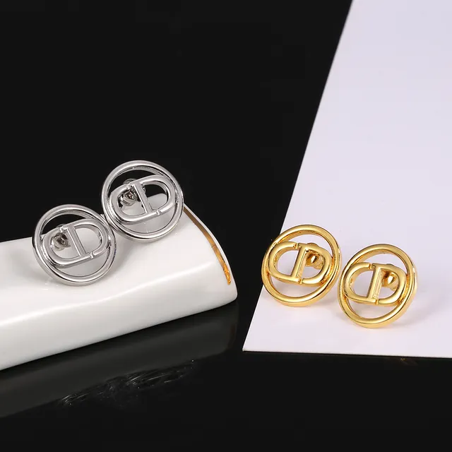Dior Silver Gold Circular Double-Ring Frame Interlocked CD Monogram Earrings 2