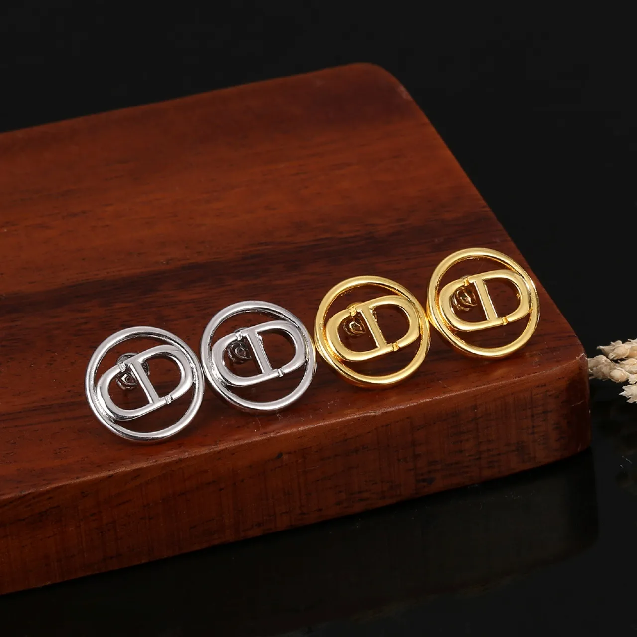 Dior Silver Gold Circular Double-Ring Frame Interlocked CD Monogram Earrings 5