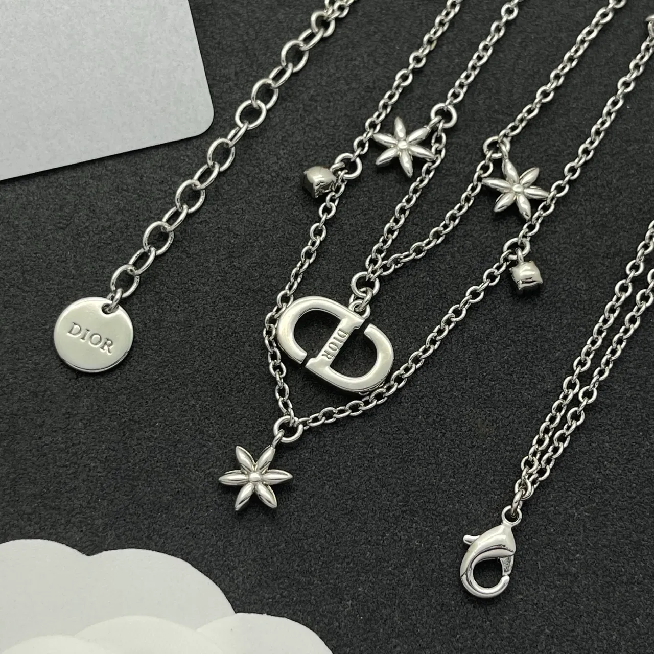 Dior Silver Multi-Layered Chain Pavé-Crystal CD Logo Necklace 2