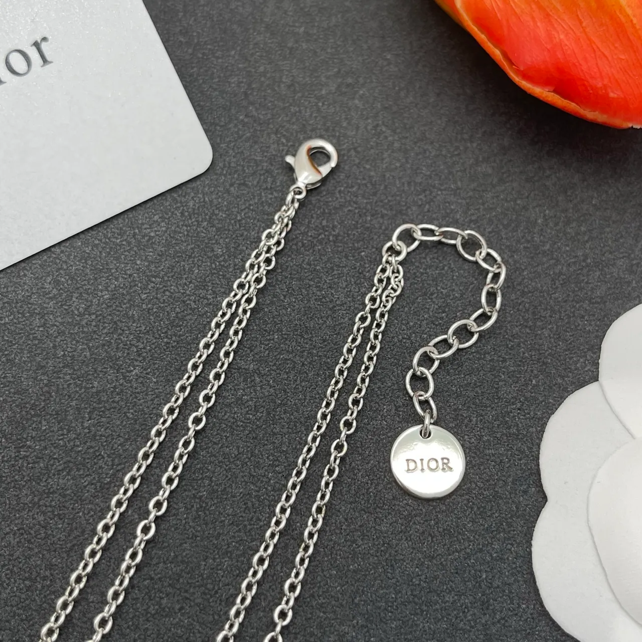 Dior Silver Multi-Layered Chain Pavé-Crystal CD Logo Necklace 4