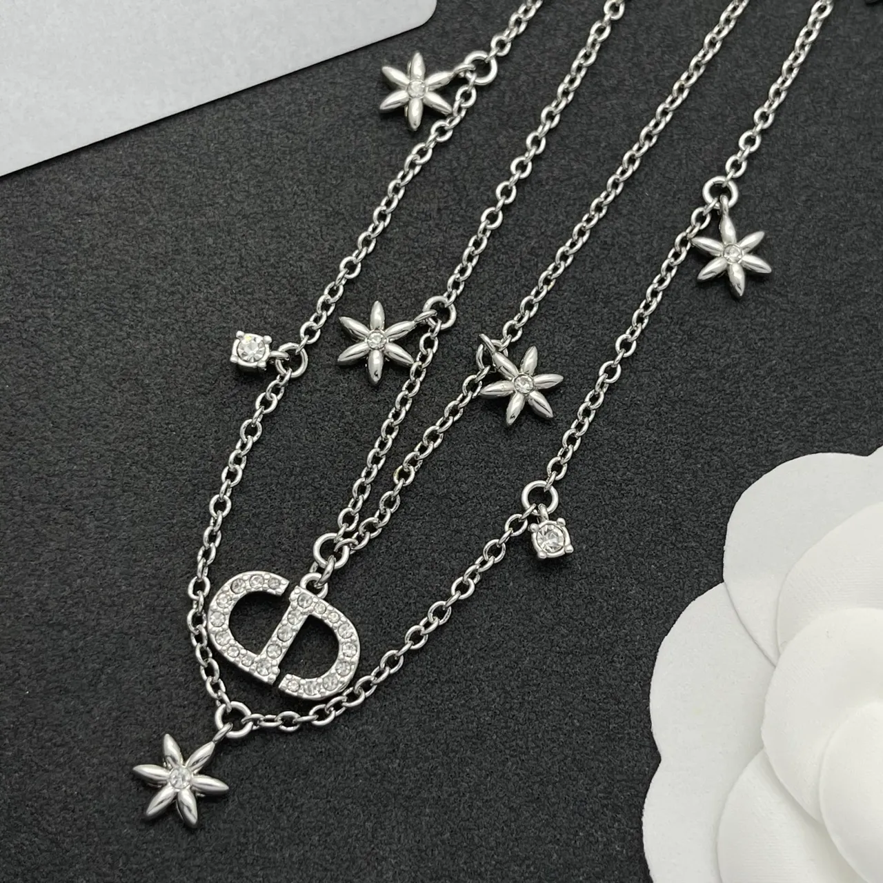 Dior Silver Multi-Layered Chain Pavé-Crystal CD Logo Necklace 5