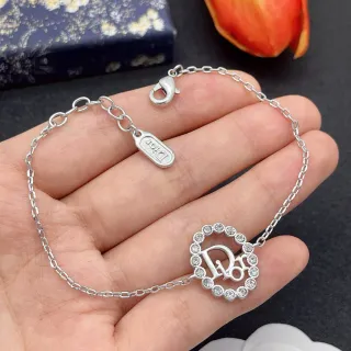 Dior Silver Transparent Chain Heart-Shaped Crystal-Encrusted Pendant Bracelet