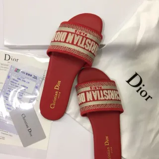 Dior Slide Red Woven Oblique Strap Slippers