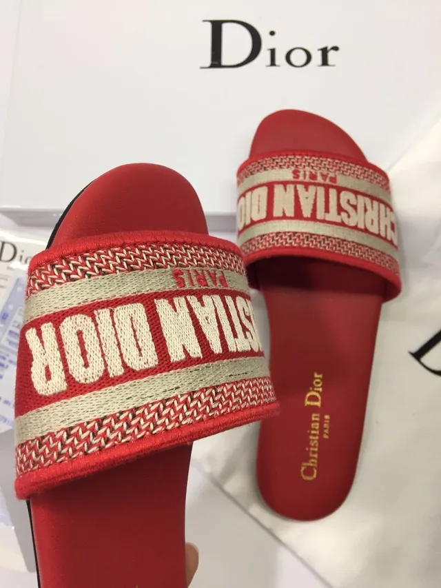 Dior Slide Red Woven Oblique Strap Slippers 2