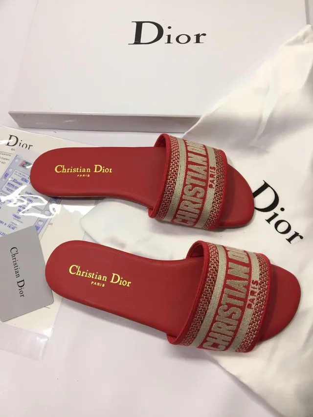 Dior Slide Red Woven Oblique Strap Slippers 3
