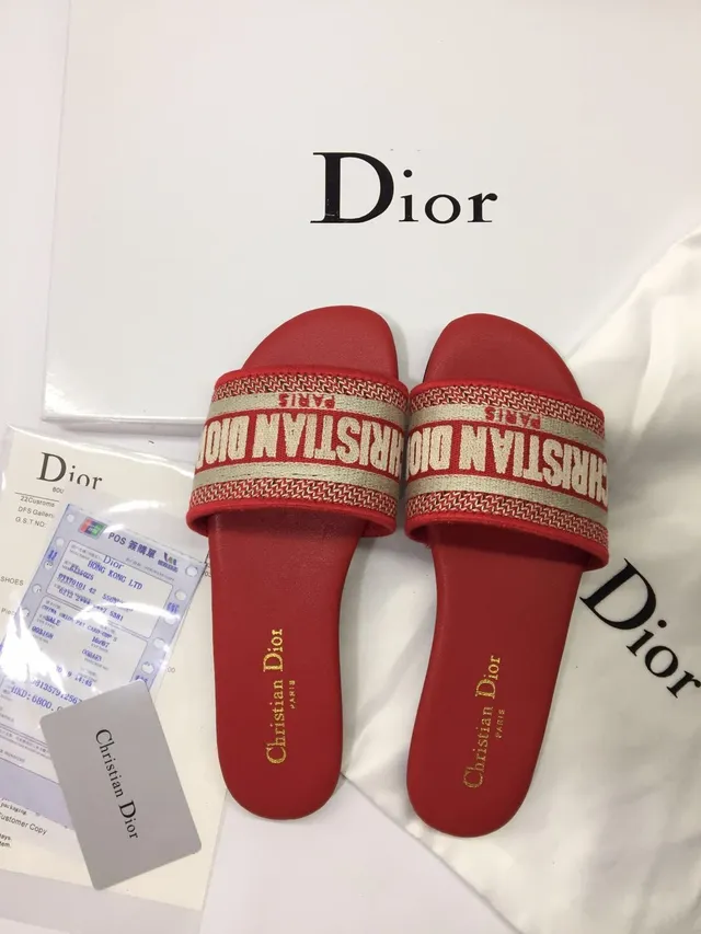 Dior Slide Red Woven Oblique Strap Slippers 4