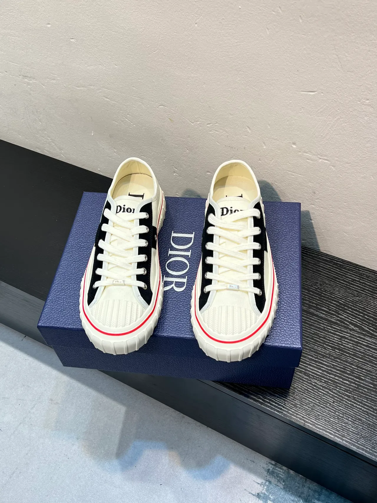 Dior White Black Canvas Upper Suede Cross Panel Sneakers 2