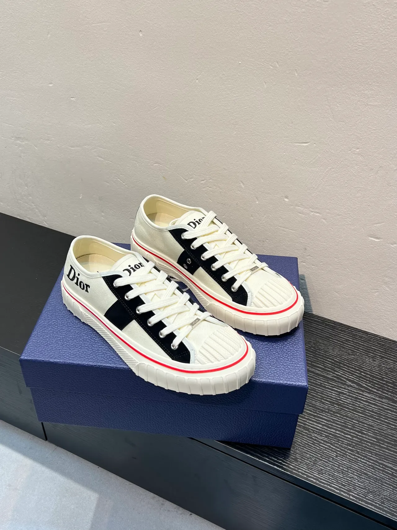 Dior White Black Canvas Upper Suede Cross Panel Sneakers 5
