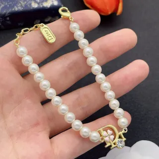 Dior Pulsera de oro blanco perla cadena hardware
