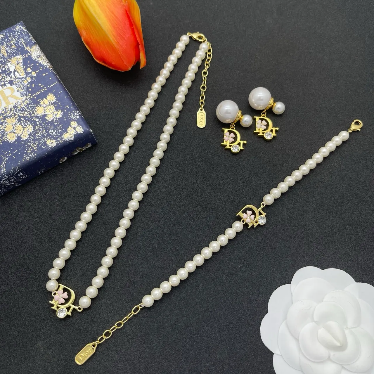 Dior White Gold Pearl Strand Hardware Bracelet 2