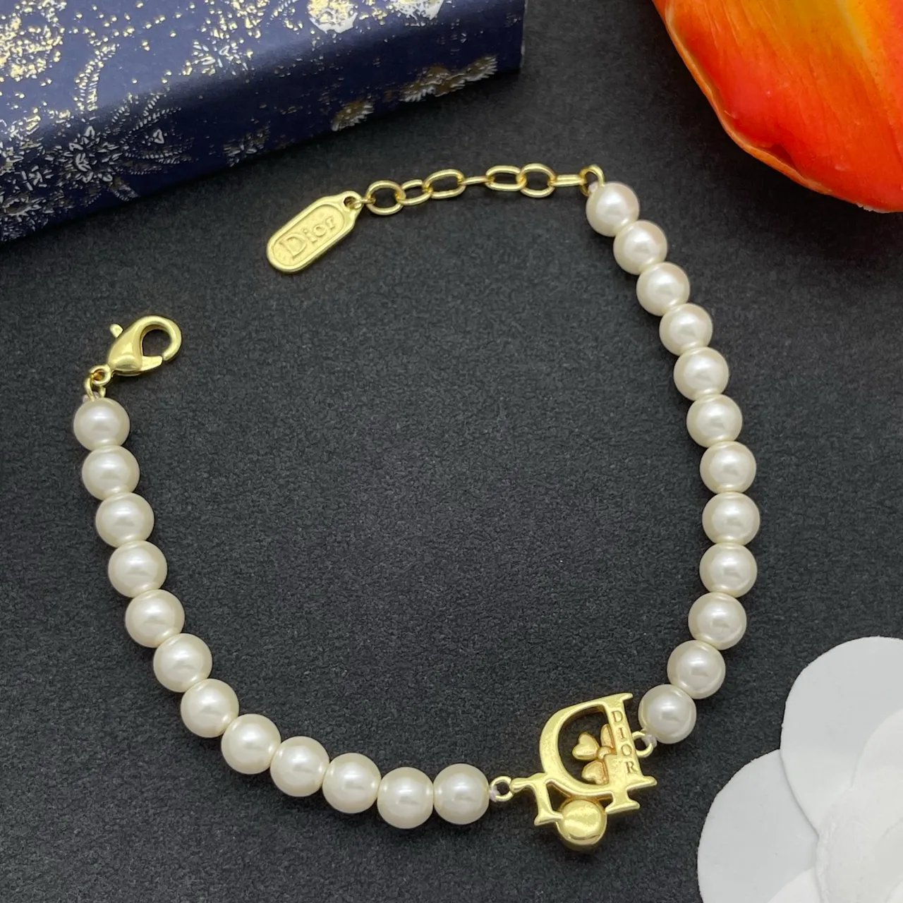 Dior White Gold Pearl Strand Hardware Bracelet 4