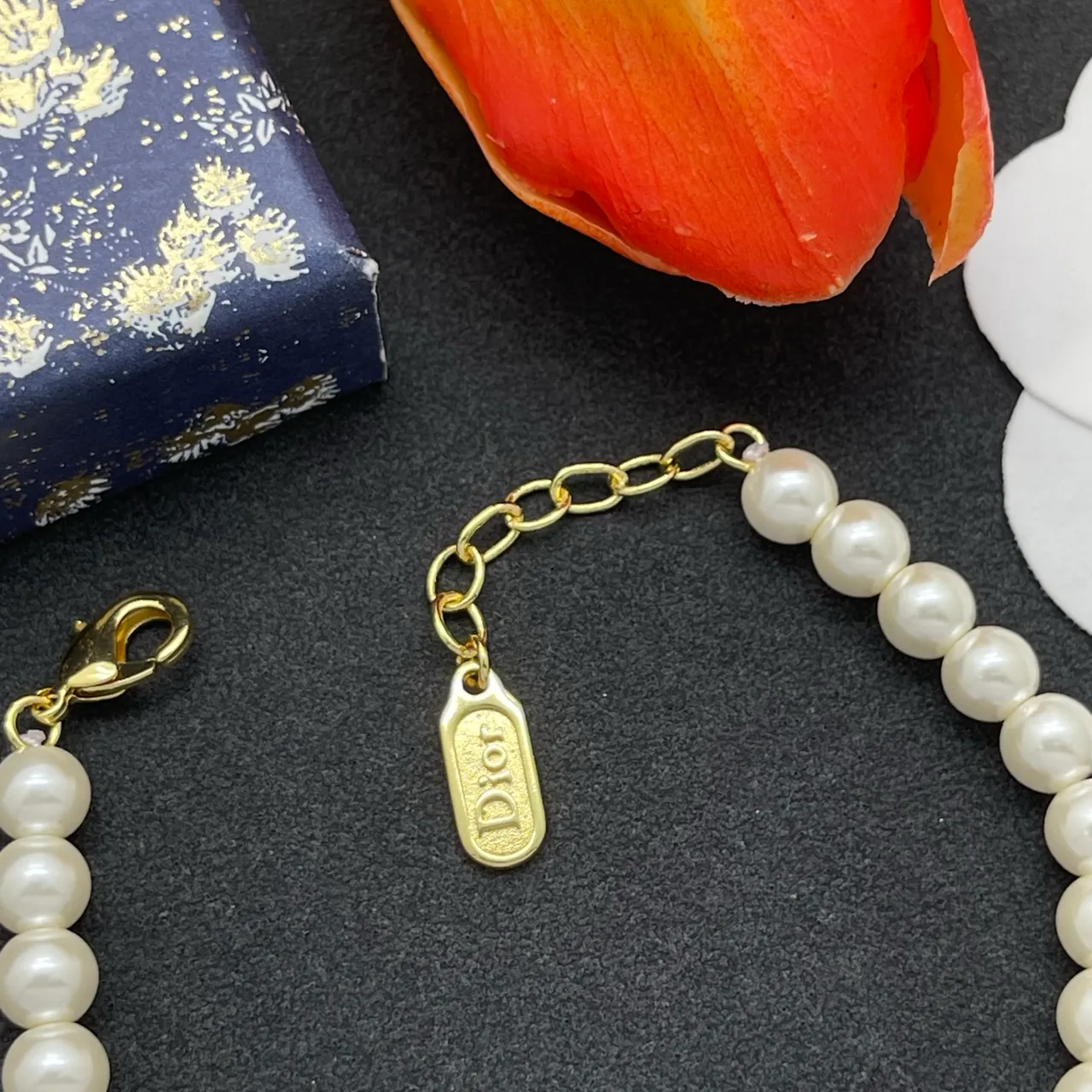 Dior White Gold Pearl Strand Hardware Bracelet 5