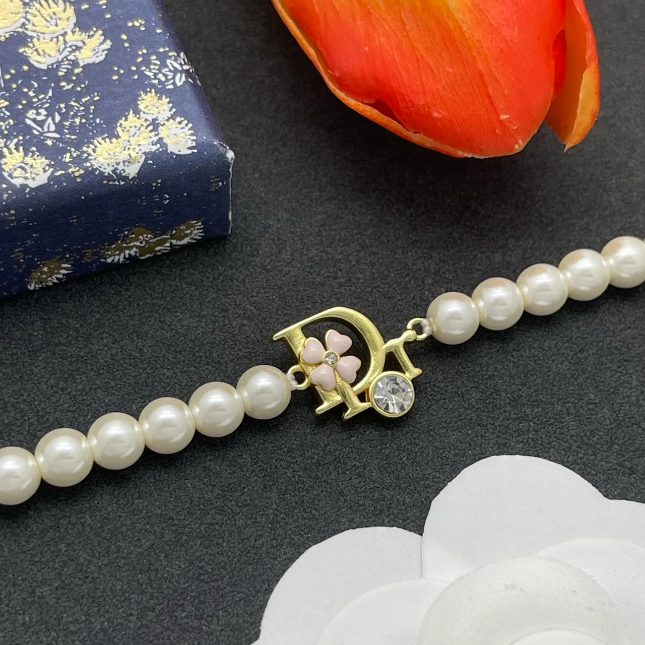 Dior White Gold Pearl Strand Hardware Bracelet 7