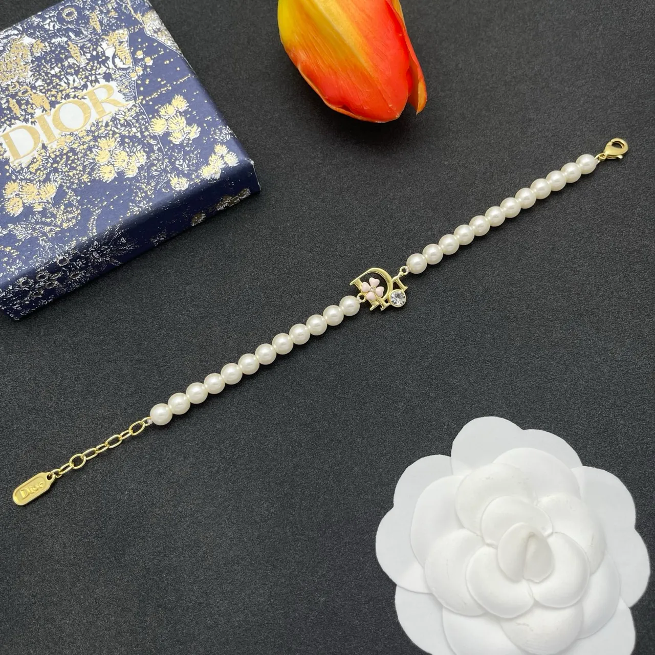 Dior White Gold Pearl Strand Hardware Bracelet 8