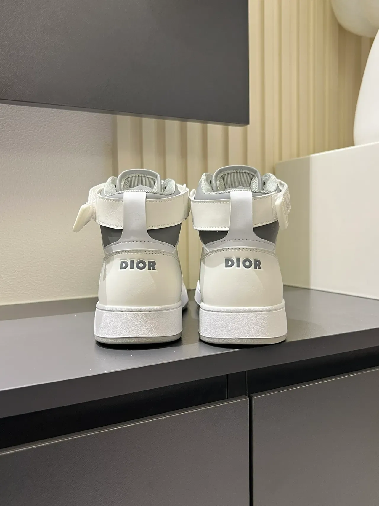 Dior White Gray High-Top Ankle-Strap Lifestyle Sneakers 2