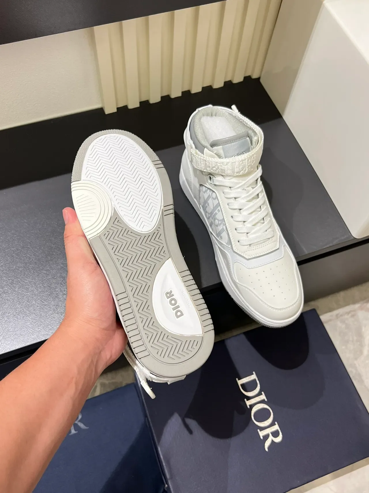 Dior White Gray High-Top Ankle-Strap Lifestyle Sneakers 3