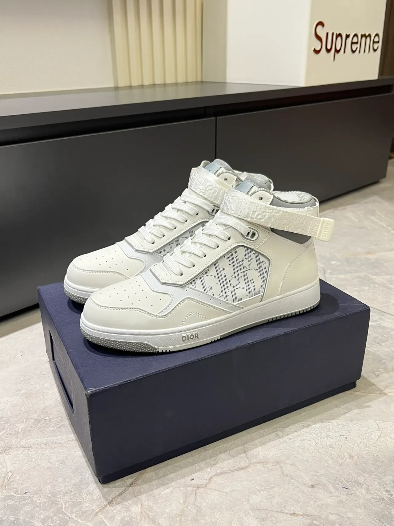 Dior White Gray High-Top Ankle-Strap Lifestyle Sneakers 4