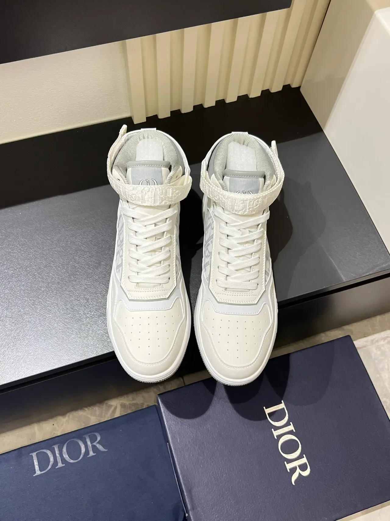 Dior White Gray High-Top Ankle-Strap Lifestyle Sneakers 5
