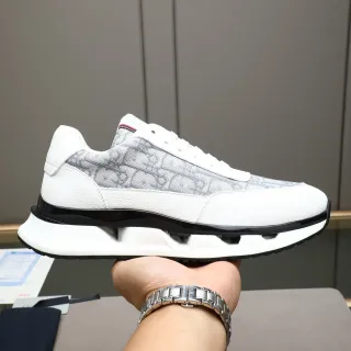 Dior White Gray Monogrammed Textile Side Panel Textured Leather Overlays Lifestyle Sneakers