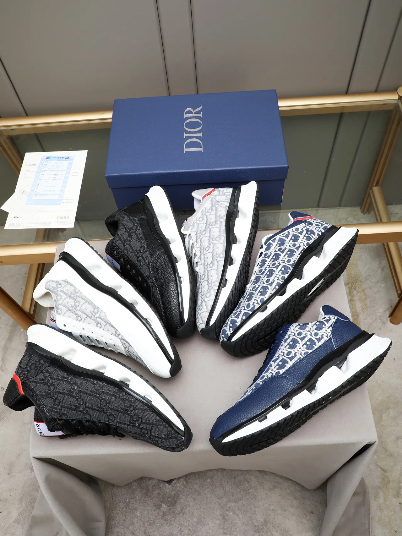 Dior White Gray Monogrammed Textile Side Panel Textured Leather Overlays Lifestyle Sneakers 2