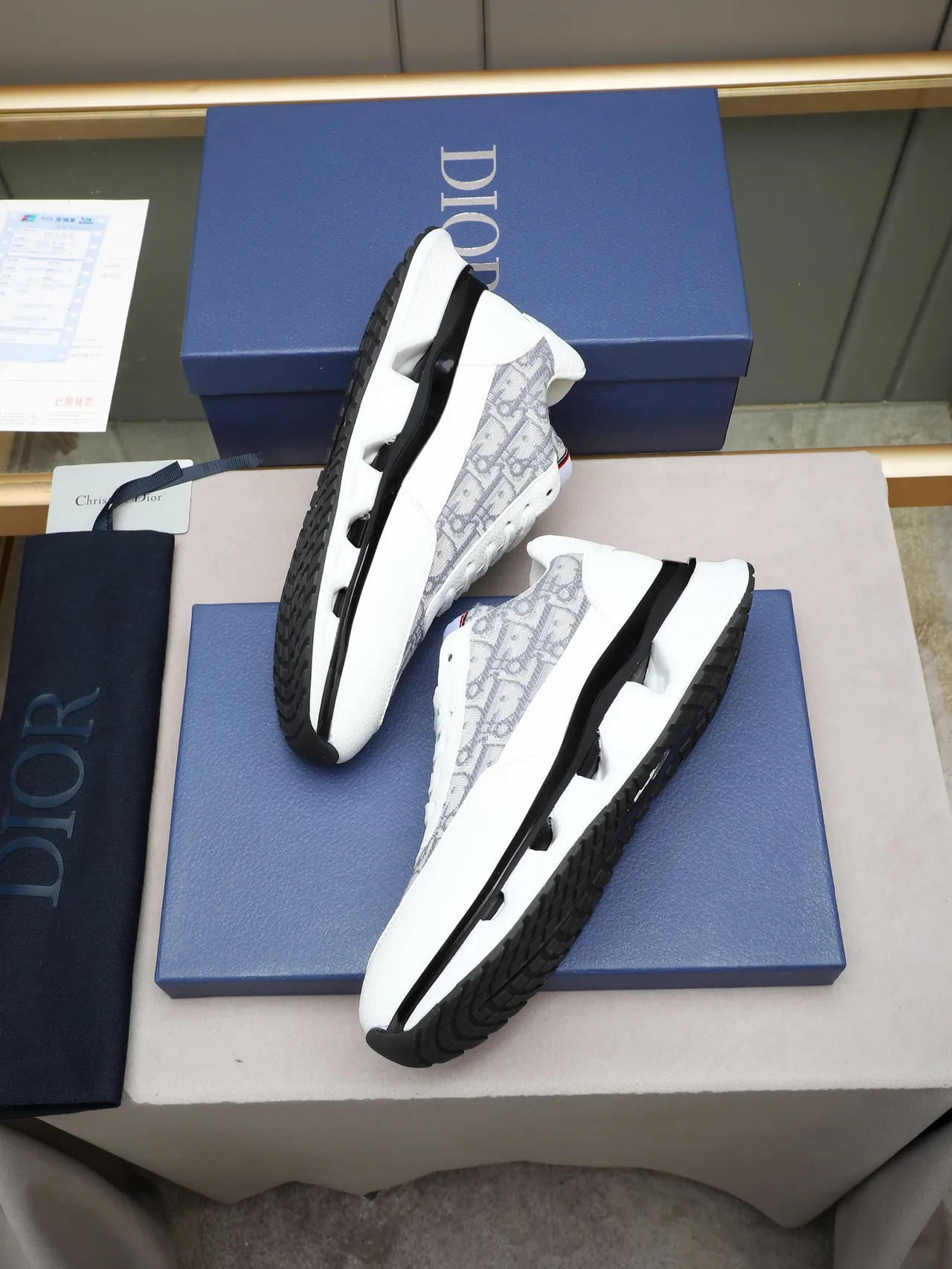 Dior White Gray Monogrammed Textile Side Panel Textured Leather Overlays Lifestyle Sneakers 3