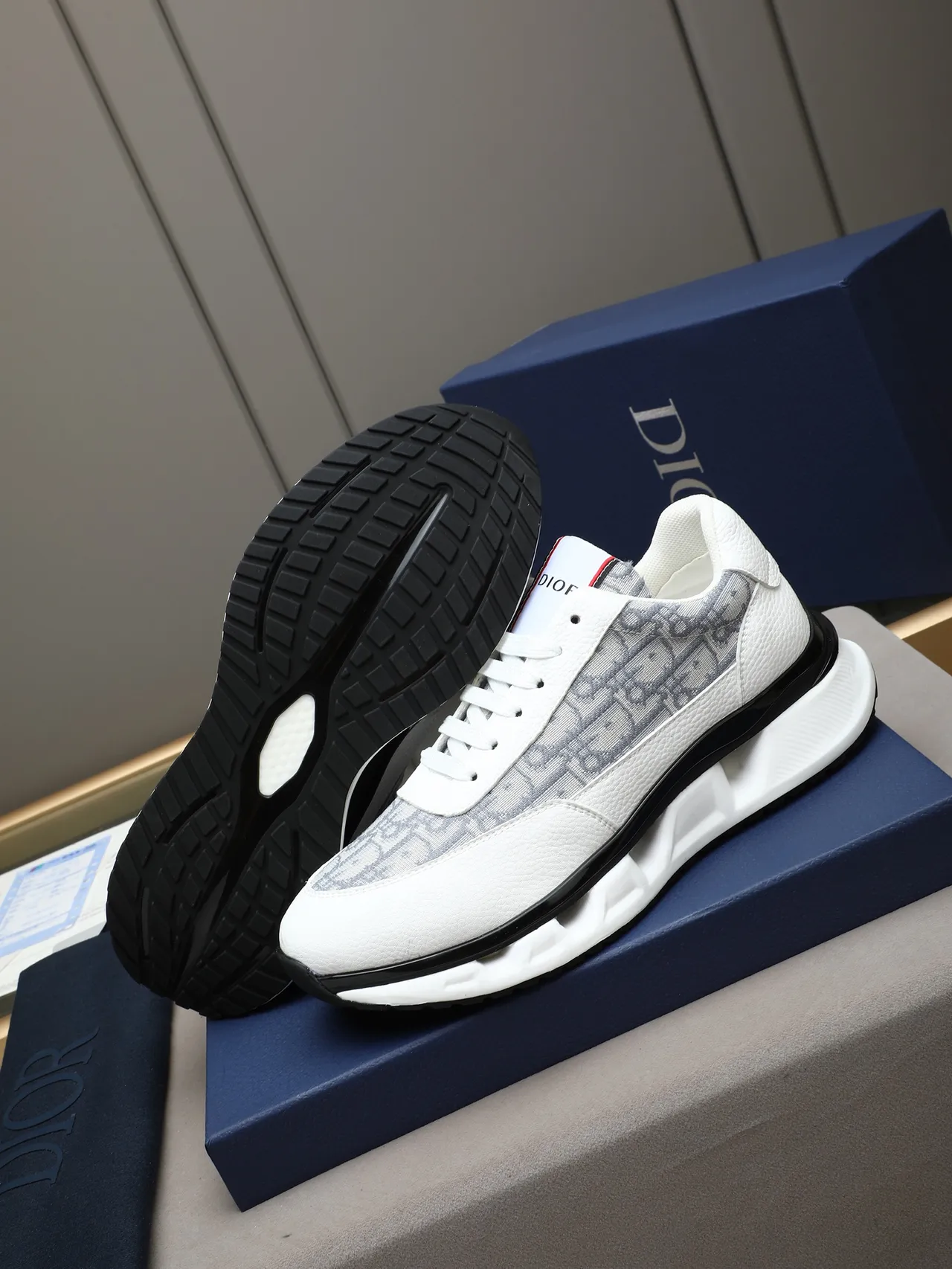 Dior White Gray Monogrammed Textile Side Panel Textured Leather Overlays Lifestyle Sneakers 5