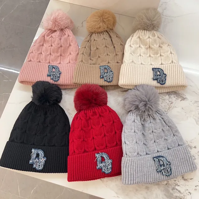 Dior Winter Black Blue Cable-Knit Pom-Pom Topped Beanie 2