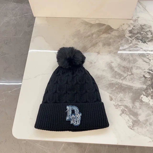 Dior Winter Black Blue Cable-Knit Pom-Pom Topped Beanie 5