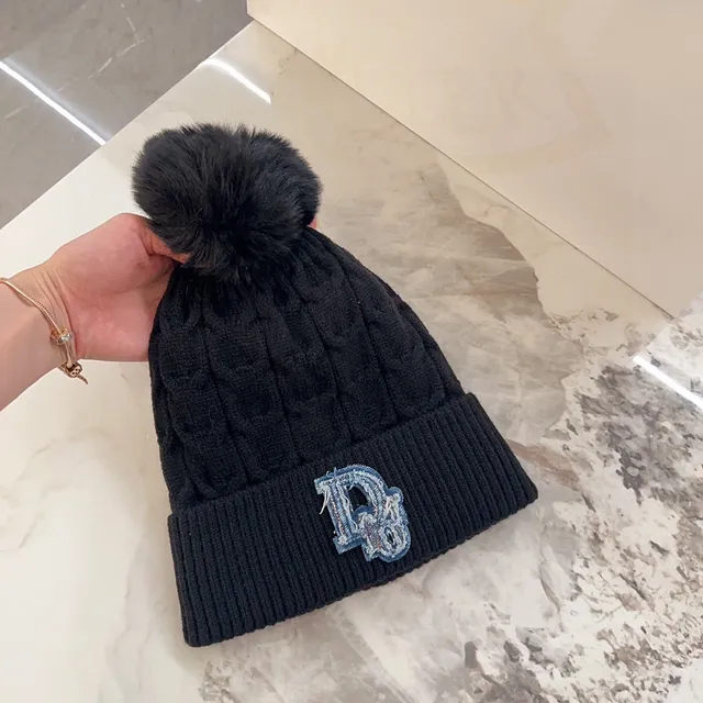 Dior Winter Black Blue Cable-Knit Pom-Pom Topped Beanie 6