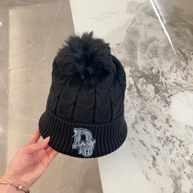 Dior Winter Black Blue Cable-Knit Pom-Pom Topped Beanie 8