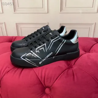 Dolce & Gabbana Black Silver Leather Upper White Abstract Line Graphics Lifestyle Sneakers