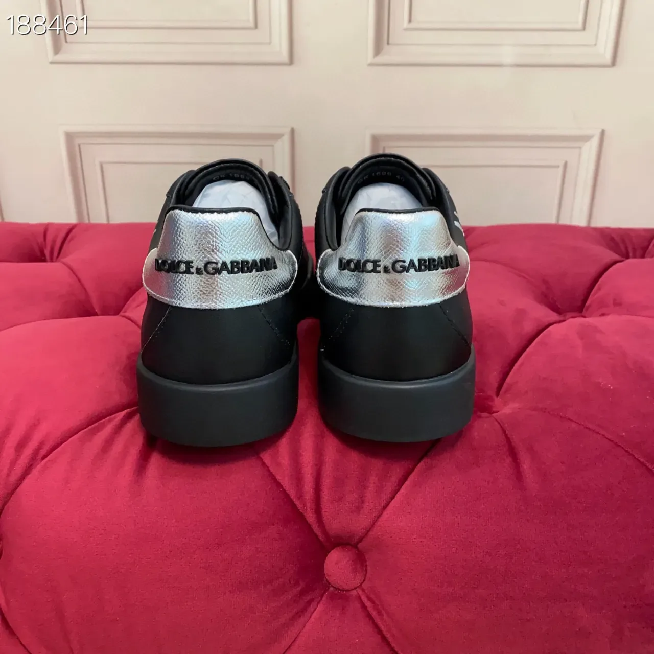 Dolce & Gabbana Parte superior de couro preto prata gráficos de linha abstrata branca sneakers lifestyle 2