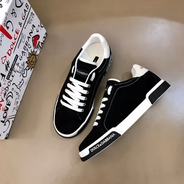 Dolce & Gabbana Sneakers Lifestyle avec Upper en Daim Noir et Blanc et Bande de Contraste au Milieu de la Semelle 7