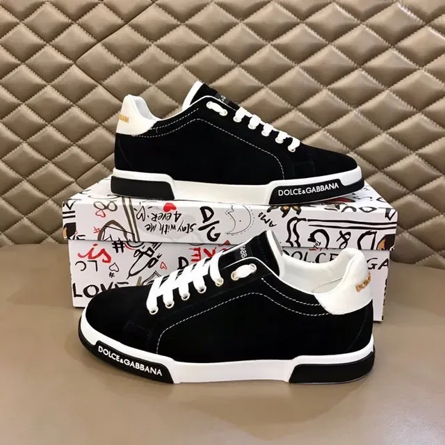 Dolce & Gabbana Sneakers Lifestyle avec Upper en Daim Noir et Blanc et Bande de Contraste au Milieu de la Semelle 8