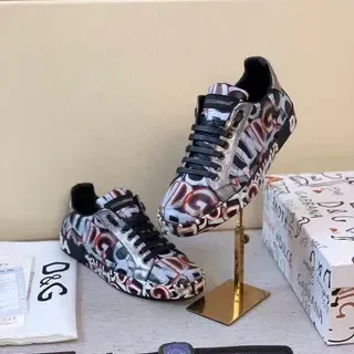 Dolce & Gabbana Multicolor Black Graphic-Print Upper Metallic Silver Panels Lifestyle Sneakers