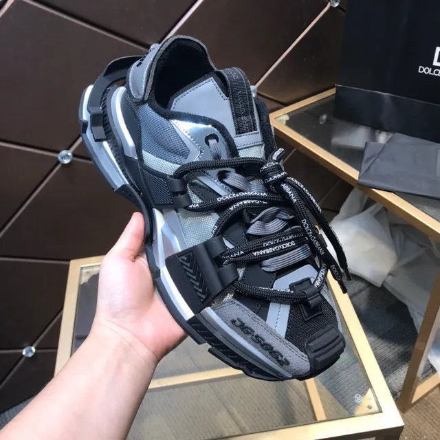 Dolce & Gabbana NS1 Cinza Preto Sandália-Sneaker Híbrida Construção Multi-Alça Tênis Chunky 3