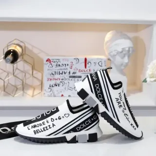 Dolce & Gabbana Portofino Typographic White and Black Lifestyle Sneakers
