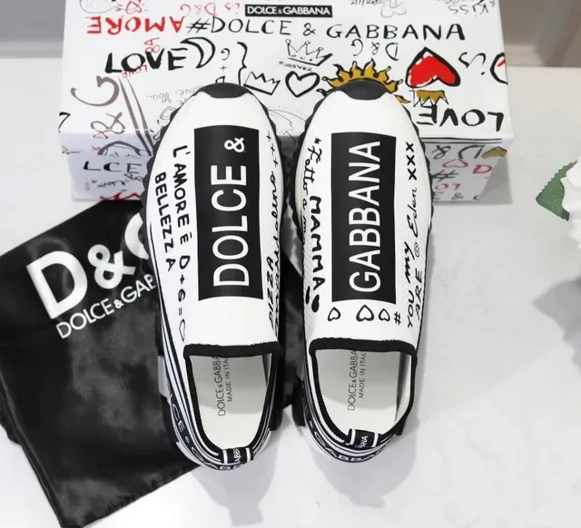 Dolce & Gabbana Portofino Typographique Blanc et Noir Style de vie Sneakers 2