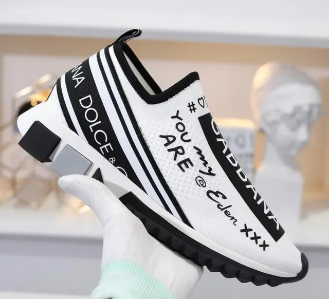 Dolce & Gabbana Portofino Typographique Blanc et Noir Style de vie Sneakers 3