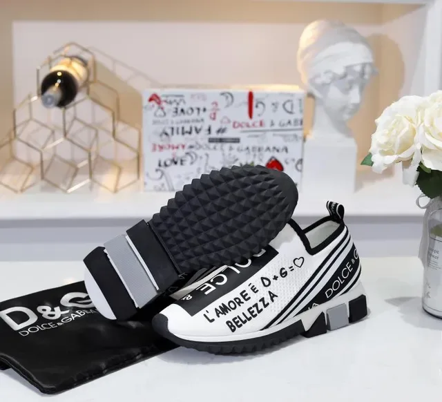 Dolce & Gabbana Portofino Typographique Blanc et Noir Style de vie Sneakers 4
