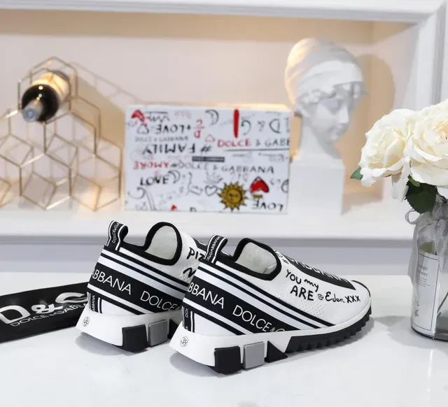 Dolce & Gabbana Portofino Typographique Blanc et Noir Style de vie Sneakers 5