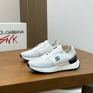 Dolce & Gabbana White Black Knit Mesh Upper Ribbed Side Panels Lifestyle Sneakers
