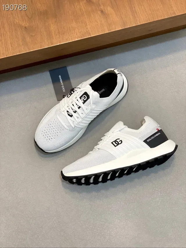 Dolce & Gabbana Zapatillas de Estilo de Vida Blancos y Negros con Malla de Tejido Superior y Paneles Laterales Acanalados 6