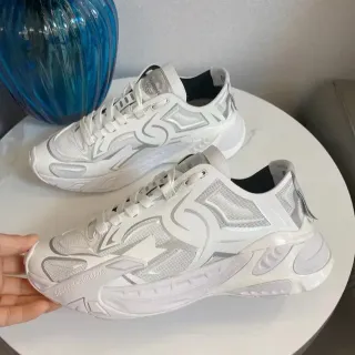 Dolce & Gabbana White Silver Mesh And Synthetic Upper Geometric Overlays Lifestyle Sneakers