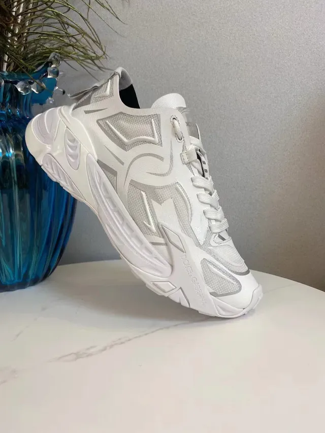Dolce & Gabbana Blanc Argenté Maille Et Supérieur Synthétique Superpositions Géométriques Sneakers Lifestyle 2
