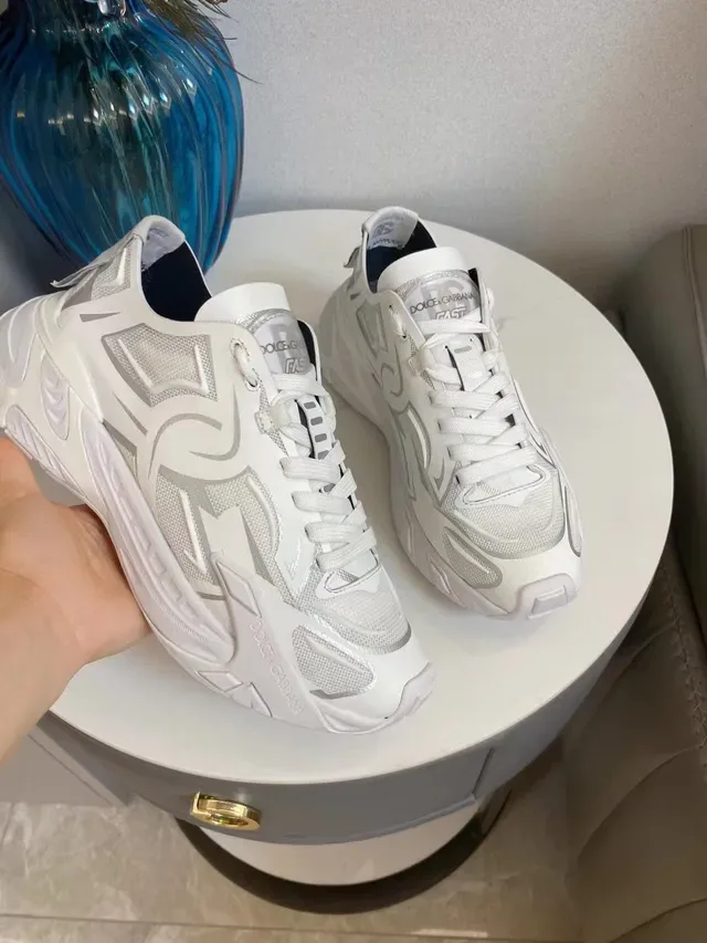 Dolce & Gabbana Blanc Argenté Maille Et Supérieur Synthétique Superpositions Géométriques Sneakers Lifestyle 3
