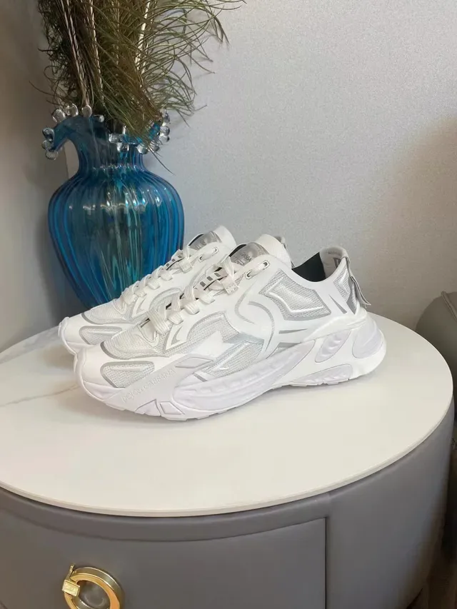 Dolce & Gabbana Blanc Argenté Maille Et Supérieur Synthétique Superpositions Géométriques Sneakers Lifestyle 4