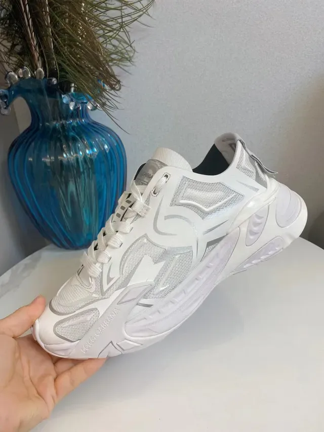 Dolce & Gabbana Blanc Argenté Maille Et Supérieur Synthétique Superpositions Géométriques Sneakers Lifestyle 5